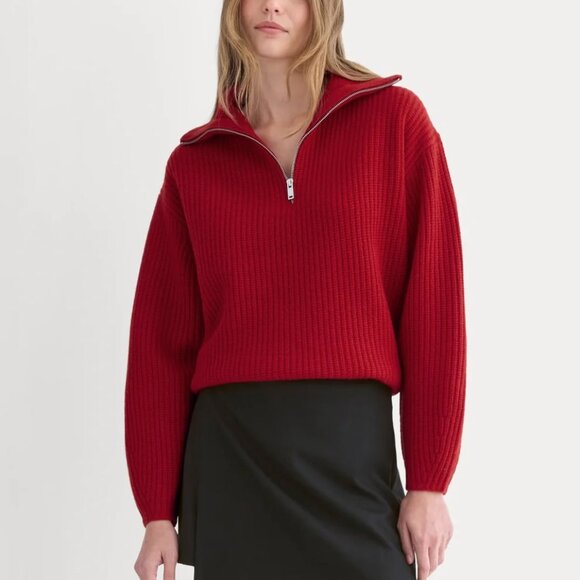Everlane The Half-Zip Sweater in Luxe Merino in Berry Red, Size Medium - Picture 1 of 9